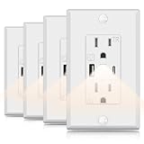 USB Outlet with Night Light Fast Charge - 4.8A USB Electrical Outlet, 15 Amp Receptacle Outlet with Type C Port Tamper Resistant Receptacle Wall Plate Listed for Kitchen Bathroom (4-Packs)