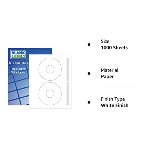 Blank Labels Cd / Dvd Labels, 5931 Template Compatible Permanent White Matte Label, Inkjet And Laser Printer Guaranteed Made In Usa, Disc & Spine Labels- 1000 Sheets - 2000 Disc Labels & 4000 Spine Labels #TOP7