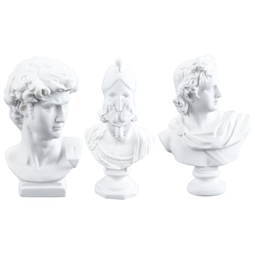 Durlo 3er-Set griechische Kopfstatue, klassische griechische Figur,Porträt, Büste, Figuren,Gipsskulptur, Athena-Statue, Harz, Apollo-Figur, Ornamente, Skizze, Übung, Gott, Büste, Griechenland