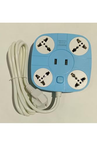6'lı Kablo Uzunluğu 2 Metre Açma Kapama Düğmeli 2 USB'li Uzatma Kablolu Dünya Prizi, Tek Beden, slh22012014, Beyaz, Erkek