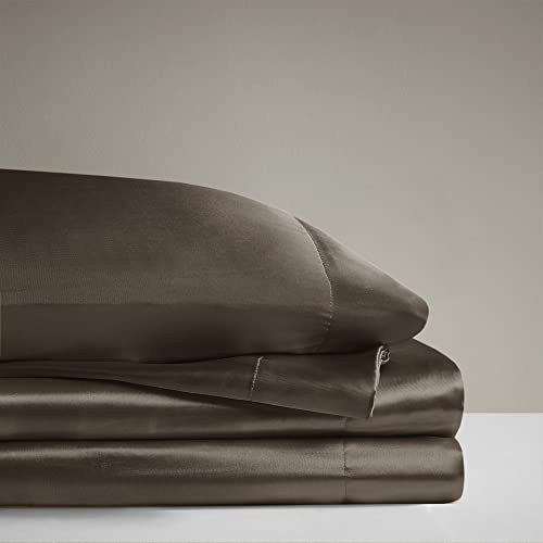 Image of Madison Park Essentials Satin Sheets Queen Size Bed Set, 6 Piece, Chocolate