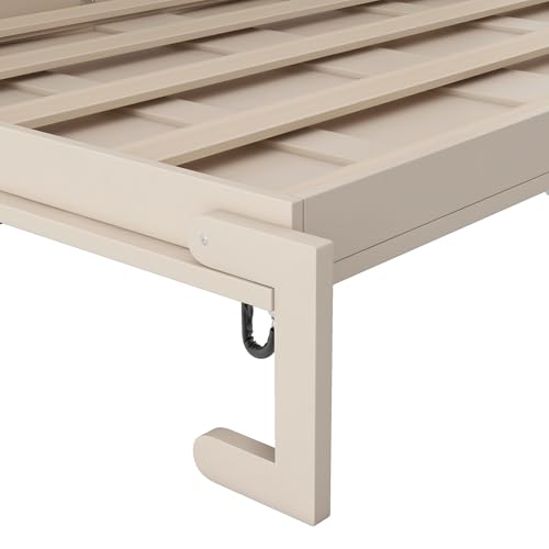 Polibi Queen Size Murphy Bed with Storage Cabinets, Rustic Wall Bed Frame, Space Saving for Small Spaces, Beige