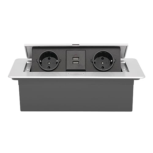 Enchufe desplegable de 250 V, con 2 puertos USB y 2 enchufes, cable de 1,8 m, diseño amortiguador y seguro para niños, plegable, para escritorio, cocina, oficina, color plateado