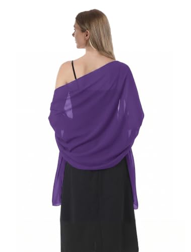 Hotshawl Chiffon Shawls and Wraps for Evening Dresses Women Elegant Soft Scarf Bridal Scarve Wedding Stole (Purple One Size)