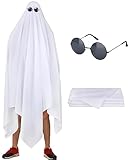 Xtinmee Halloween Ghost Costume Full Cover White Sheets and Black Costume Glasses for Adult Cosplay Party Supplies(90.55 x 98.43 Inches)