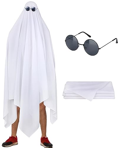 Xtinmee Halloween Ghost Costume Full Cover White Sheets and Black Costume Glasses for Adult Cosplay Party Supplies(1 Set 62.99 x 90.55 Inches)