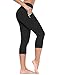 baleaf Women's Yoga Pants Workout Capris Leggings Pockets Mid Waist Crop Athletic Running Tights Black M