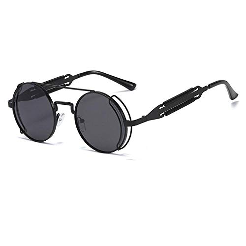 Sonnenbrille Herren Steampunk Runde Sonnenbrille Männer Metallrahmen Sonnenbrille Frauen Spiegel Persönlichkeit Brille Uv400 Schwarz-Schwarz