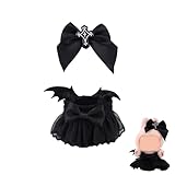 17cm Puppen Kleidungsset, Niedlich Halloweenteufel Kostüm Enthält Flügel Rock Schleife Haarspange Halloween Thematisches Zubehör für 15cm/17cm Spielzeug Figur Deko (Schwarz)