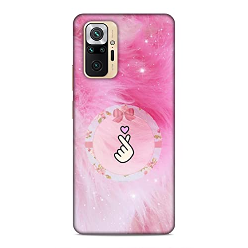 Image of Printed Mobile Back Hard Case Cover for Xiaomi Redmi Note 10 Pro Max | Finger Hearts, Pink Feathers, Soft Furr -2191