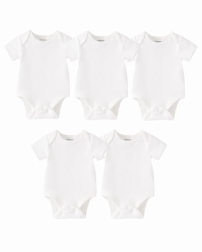 Image of DEMAVIE Black & White Unisex-Baby 5-Pack Short Sleeve Bodysuits for Infant Baby Boys, Girls