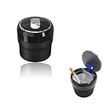 Yourkar Car Ashtray, Portable Smokeless Cylinder Cup Holder Ash Tray, Smokeless Auto Ash Tray with Lid & LED Blue Light for Most Vehicles, Universal Interior Car Accessories (Black, Small)