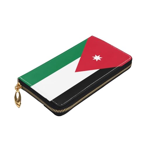 TYUMHJordanian flag Leather long clutch wallet with 12 card slots and 3 full pockets for cash, designed for fashionable women.3