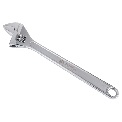 Olympia Tools 24' Adjustable Wrench, Heavy Duty Drop Forged Steel, Chrome Plated, Precision Machined Jaws, Rust Resistant