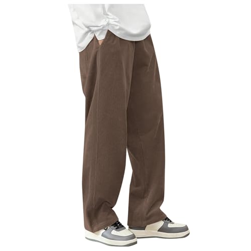 Generisch Pantalones de chándal unisex de un solo color con cordón, acogedoras prendas de estar de pana con pierna recta, pantalones de Homewear para mujer, café, XL