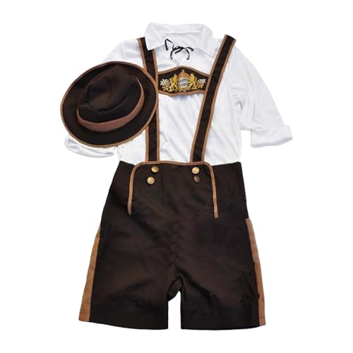 2025 Oktoberfest Herren Oktoberfest Lederhose Kostüm Halloween Shirt Hund Cosplay Kostüm, braun, M