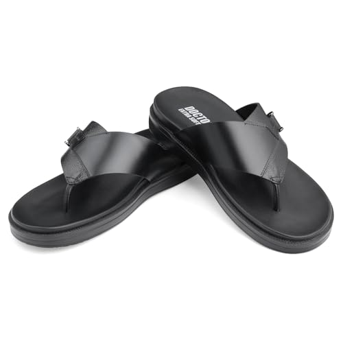 Image of DOCTOR EXTRA SOFT Men's Classic Casual Original Leather Thong Black /Brown Sandals /Chappals with Memory Foam Cushion| Stylish & Non-Slip|Comfortable & Lightweight |Flip flops Slippers Gents & Boys F-2