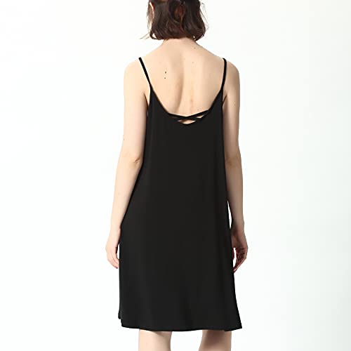 Lu's Chic Women's Bamboo Nightgown Sleepwear Cotton Cami Loungewear Plus Size Night Dress Soft Sleeveless Short Summer Camisole Pj Pajama Sleep Dress Black 3X #TOP5