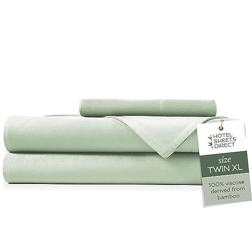 Image of Hotel Sheets Direct 100% Viscose Derived from Bamboo Sheets Set Twin XL - Cooling Bed Sheets with 1 Pillowcase- Breathable, Moisture Wicking & Silky Soft Sheets Set- Light Green