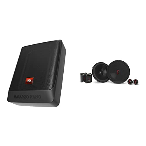 JBL BassPro Nano Ultra-Compact Subwoofer Voiture Actif sous Siège 6'x8' de Harman Kardon - Caisson de Basse Voiture amplifié & Stage3 607C Système de Haut-Parleur Voiture à 2 Voies