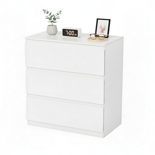GOKHOMX Mesita de noche blanca con 3 cajones