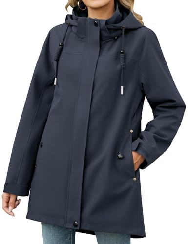 heekpek Manteau Femme mi Saison Long Élégante Manteau de Printemps Léger Veste Parka Coupe Vent Veste de mi Saison Softshell avec Capuche Cordon de Serrage...