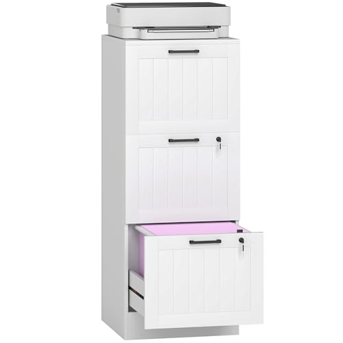 HOMCOM Cajonera Escritorio con 3 Cajones, Cajonera de Oficina, Mueble Archivador, con 2 Cerraduras, Riel Colgante para A4 y Carta, 40x40x101 cm, Blanco
