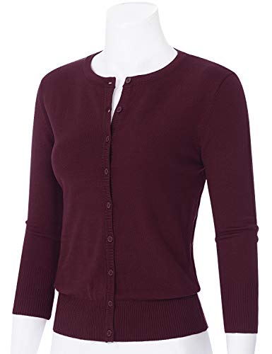 Image of Women's 3 /4 Sleeve Crew Neck Button Down Stretch Knit Cardigan Sweater (S-3XL)