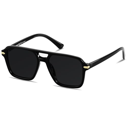 ANDWOOD Polarized Aviator Sunglasses for Women Men Retro 70s 80s 90s Aviators Trendy Square Pilot Vintage Shades Super Dark Black Lens Sensitive Eyes