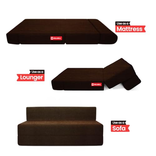 Image of CELLBELL Comfy Sofa Cum Bed 5x6.5 Feet | Foldable Dual Use Couch Bed with Soft Cushions, Washable Fabric Cover & Sturdy Frame | Space Saving Modern Design for Living Room, Bedroom & Guest Use (Brown)