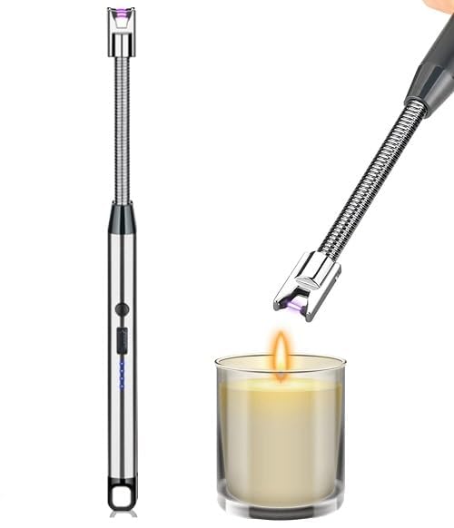 Mclear Candle Lighter Arc Rechareable Lighter with USB Charging | Flameless Windproof 360 Degrees Switch Rotate | Kitchen Use Lighter | Aromatherapy Candles,BBQ,Camping (Pack of 1) (Silver)-image-49
