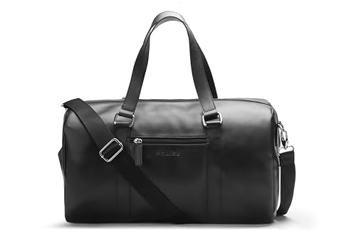 Image of POLICE Unisex Mattia Black Vegan Leather 50 LTR. Weekender Travel Duffle Bag for Business and Casual Use for Men and Women