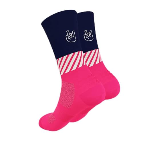 Calzini da corsa divertenti al 100% tecnici, traspiranti, compressivi, anatomici, termoregolatore, tallone, punta e metatarso rinforzati, perfetti per corsa, trail, trekking, ciclismo, Rosa fluo, S