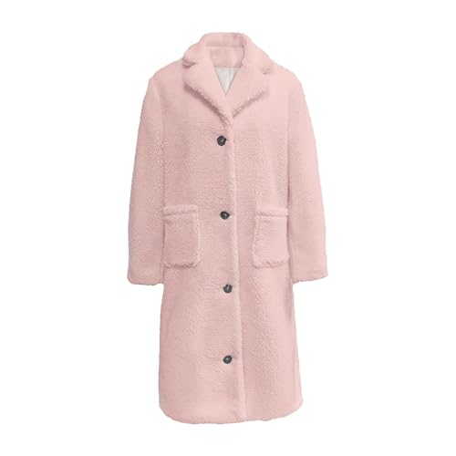 Veste d'hiver pour femme rose long manteau peluche poches taille XXL