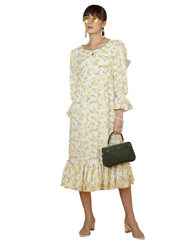 Image of Sheetal Associates Women's Casual Flared Sleeve Crepe Floral Fit and Flare Dress
