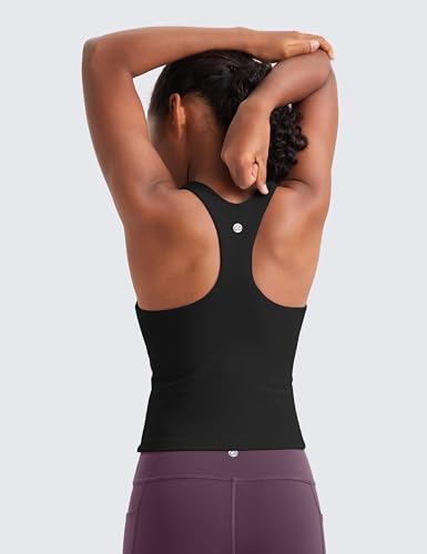 CRZ YOGA Girls Butterluxe Double Lined Tank Tops Waist Length High Neck Racerback Sleeveless Teen Kids Active Casual Dance2