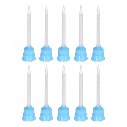 sourcing map 10 Pcs Epoxy Tubes Static Mixer, 3.03-inch Plastic Resin Mixing Nozzle Knob Buckle for AB Glue Adhesive Gun Applicator 50ml Cartridges, White, Blue