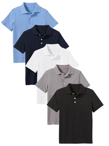 Image of Galaxy by Harvic Polo Shirt for Boys - 5 Pack School Uniform for Boys, Tagless Cotton Blend - Soft Comfortable Everyday Wear