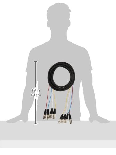 Monoprice Cabo de cobra XLR macho para XLR fêmea de 4 canais - 4 metros - preto/prata, carcaças de c