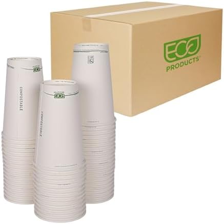 ECO PRODUCTS Compostable Disposable GreenStripe 16oz Coffee Cups,...
