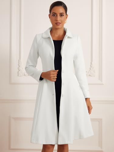 Allegra K Women's 2025 Winter Coat Peter Pan Collar Notch Lapel Single Breasted Flared A-Line Long Peacoat3