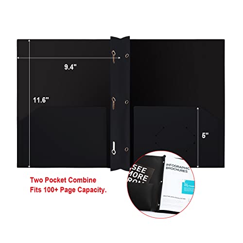 Comix 12 Pack Heavy Duty Black Plastic Folders, 2 Pocket Folders With Prongs, Poly File Plastics Bulk Folders With Fasteners (Black) #TOP1