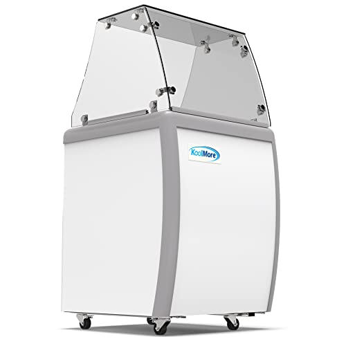 Koolmore 26 inch Commercial Ice Cream Dipping Cabinet Display Case, 4 Large Displayed Tubs, 2 Storing Tube, Sliding Glass Door, Rolling Wheels and Lockable Breaks [5.7 Cu. Ft.] (KM-ICD-26SD) White