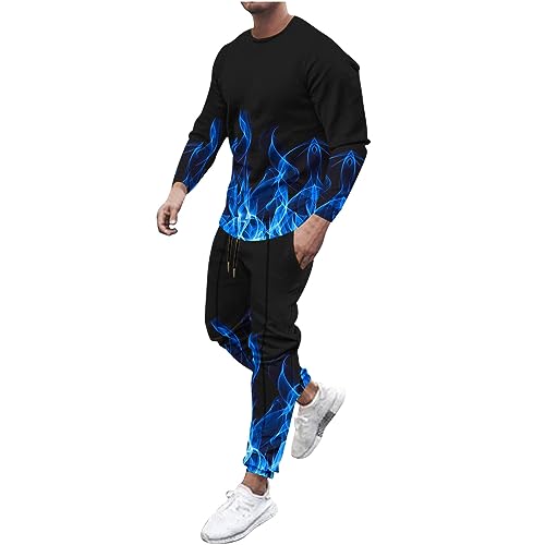 Muscularfit Men's Casual Tracksuit Long Sleeve Running Jogging Sweatsuit Causal Long Sleeve 3D Flame Print Sweatsuit 2 Piece