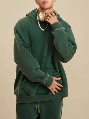 PAODIKUAI Men's Oversized Hoodie Sweatshirt Vintage Casual Wash Hooded Long Sleeve Pullover Top with Pocket Streetwear3