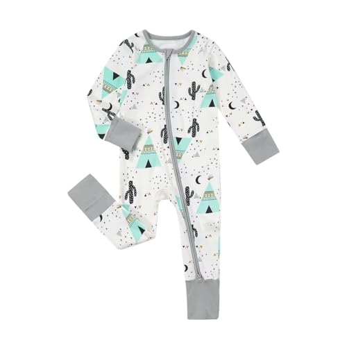 Image of Teach Leanbh Unisex Baby Footless Pajamas with Mittens and Feet Cuffs Cotton 2 Way Zipper Long Sleeve Romper Sleep and Play