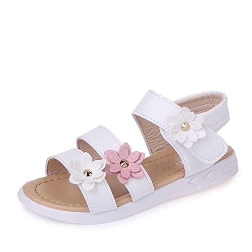 QZBAOSHU Sandale Fille Chaussure Enfant Fille Ete Sandalette Fille Cuir 34 EU,Blanc