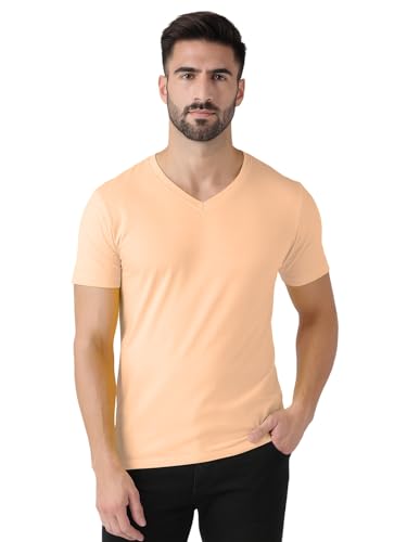 Image of Friskers Men's V-Neck Short Sleeves Cotton T-Shirt - Casual T-Shirt, Regular Fit