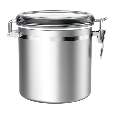 ENLOY 165oz Stainless Steel Airtight Canister for Kitchen, Large Flour Coffee Bean Tea Cereal Sugar Cookie Metal Food Storage Canisters with Clear Lid and Sturdy Locking Clamp Cover