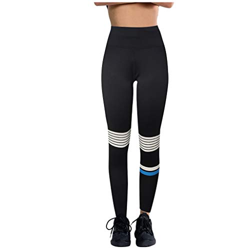 KUKICAT Fashion Women Stripe Stitching High Waist Stretch Tight Hip Lift Yoga Pants Black